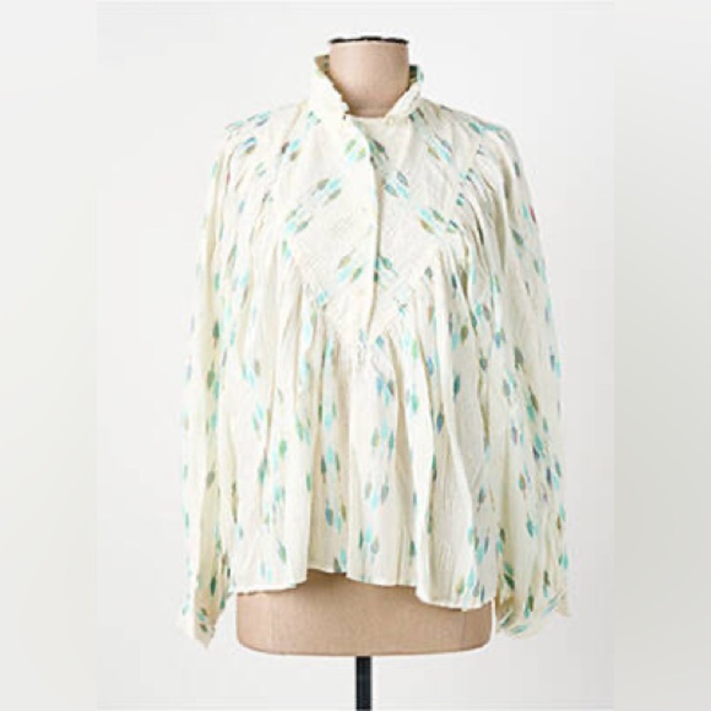 Charlie Joe Western Cream and Blue Patterned Women's Top